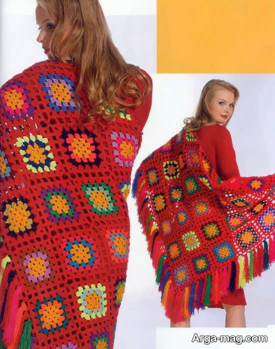 شال سه گوش قلاب بافی طرح گلیم