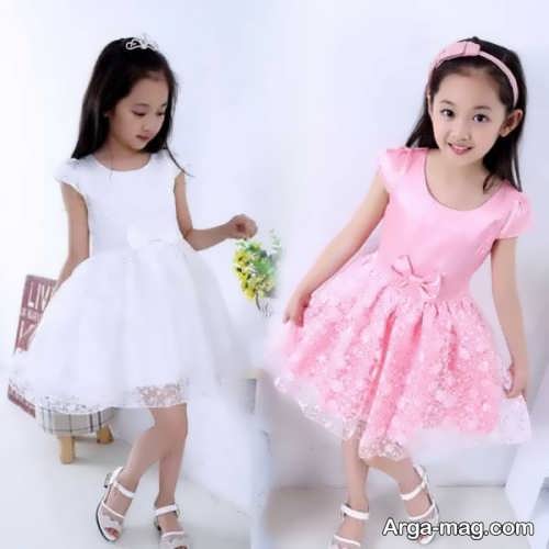 مدل پیراهن مجلسی صورتی و سفید بچه گانه