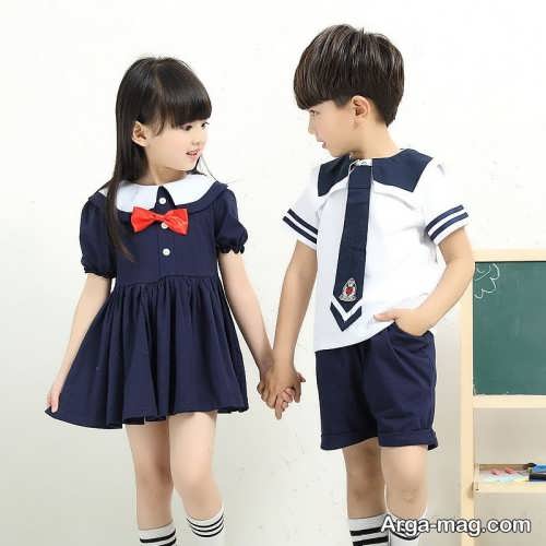 مدل ست لباس سورمه ای و سفید برای دوقلوها