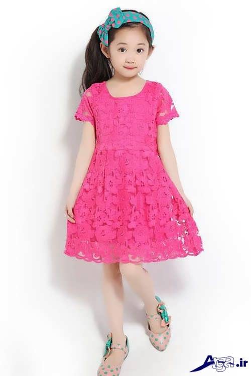 مدل لباس صورتی بچه گانه گیپور