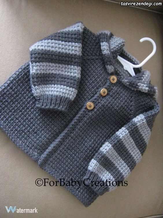ژاکت بافتنی پسرانه دستباف کلاه دار