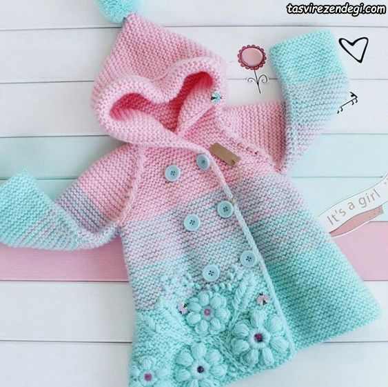 پالتو بافتنی دخترانه قلاب بافی