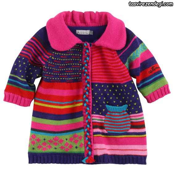 پالتو بافتنی دخترانه رنگارنگ