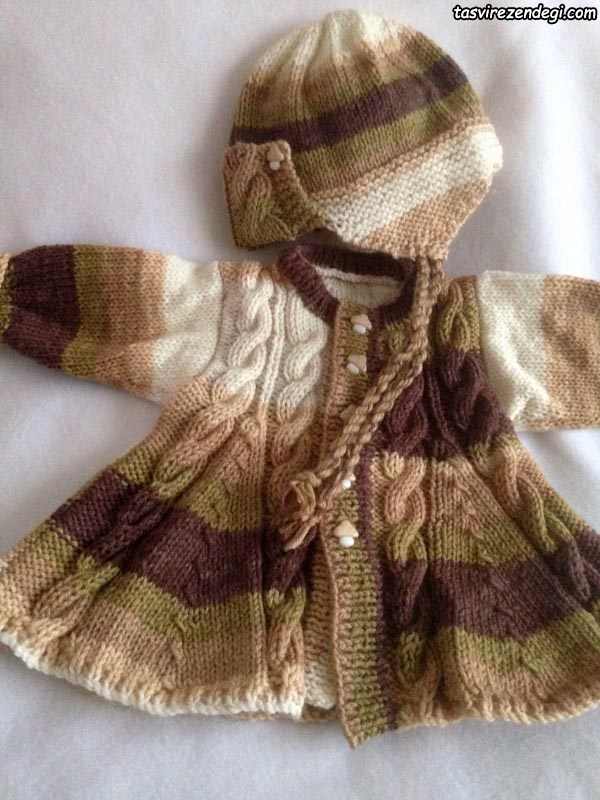 ست کلاه پالتو بافتنی دخترانه