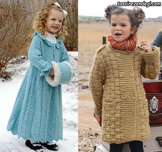 پالتو بافتنی دخترانه میل بافی