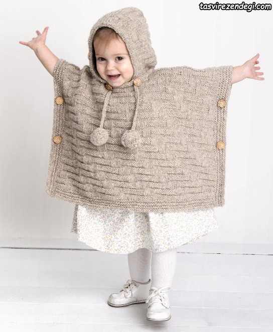 مدل شنل بافتنی بچه گانه میل بافی کلاه دار