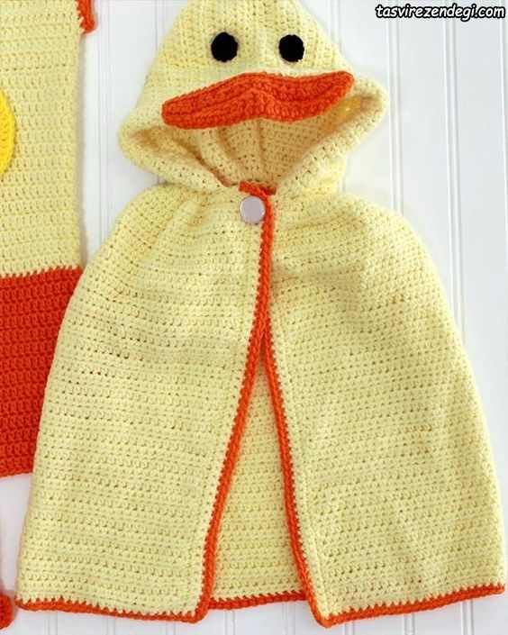 مدل شنل بافتنی بچه گانه قلاب بافی کلاه دار