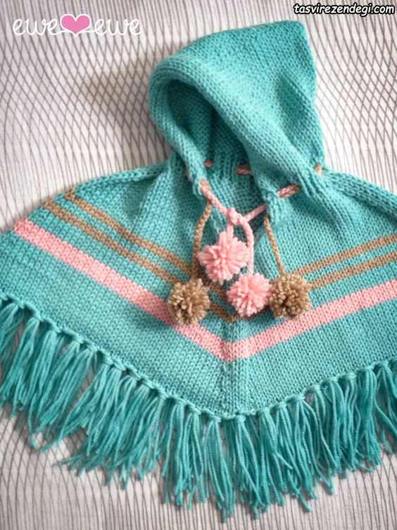 مدل شنل بافتنی بچه گانه میل بافی کلاه دار