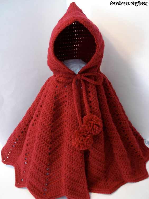 مدل شنل بافتنی بچه گانه قلاب بافی کلاه دار