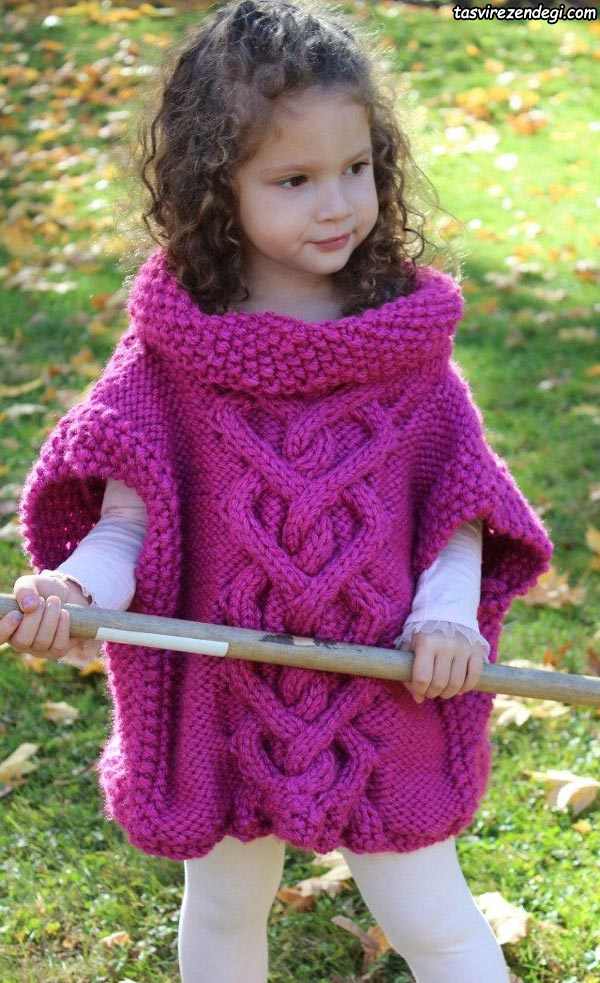 مدل شنل بافتنی بچه گانه میل بافی پانچو