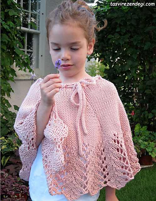مدل شنل بافتنی بچه گانه میل بافی صورتی