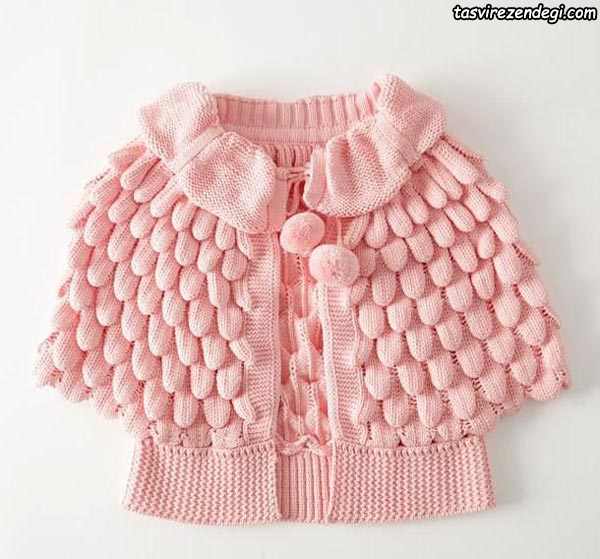 مدل شنل بافتنی بچه گانه میل بافی صورتی