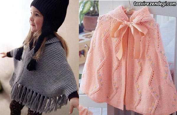 مدل شنل بافتنی بچه گانه میل بافی کلاه دار