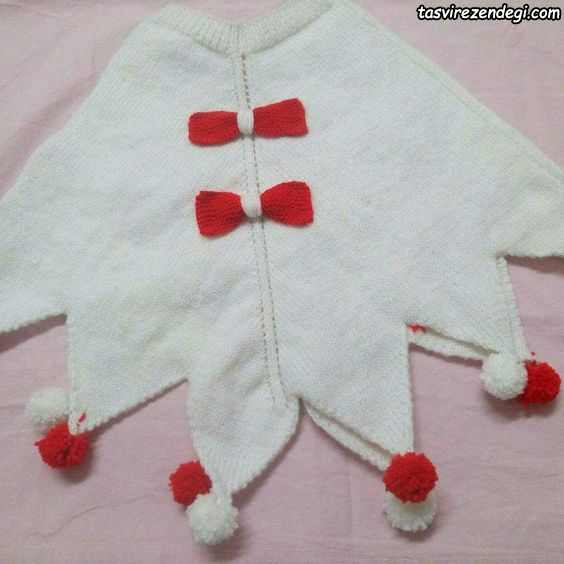 مدل شنل بافتنی بچه گانه میل بافی برگی