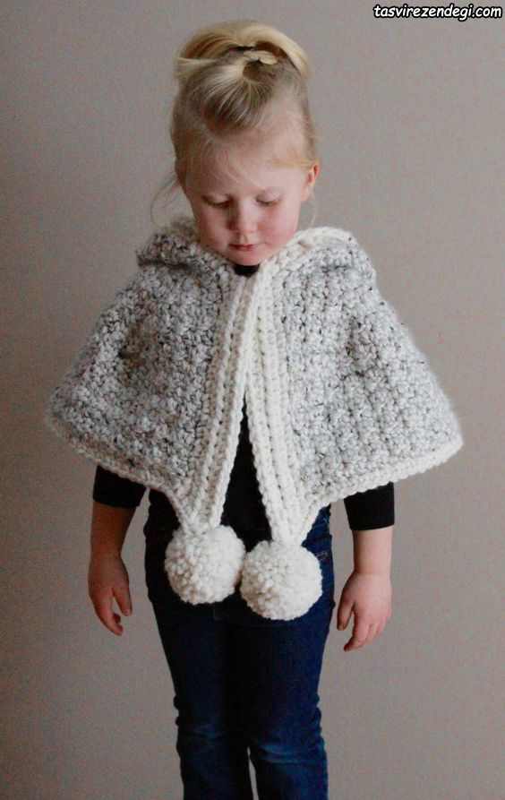 مدل شنل بافتنی بچه گانه قلاب بافی کلاه دار
