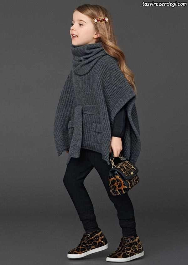 مدل شنل بافتنی بچه گانه میل بافی پانچ نوک مدادی