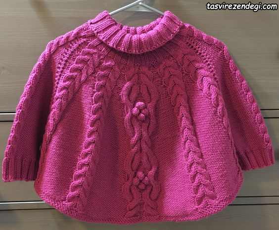مدل شنل بافتنی بچه گانه میل بافی یقه دار مدل پیچ