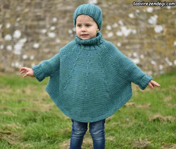 مدل شنل بافتنی بچه گانه میل بافی آستین دار