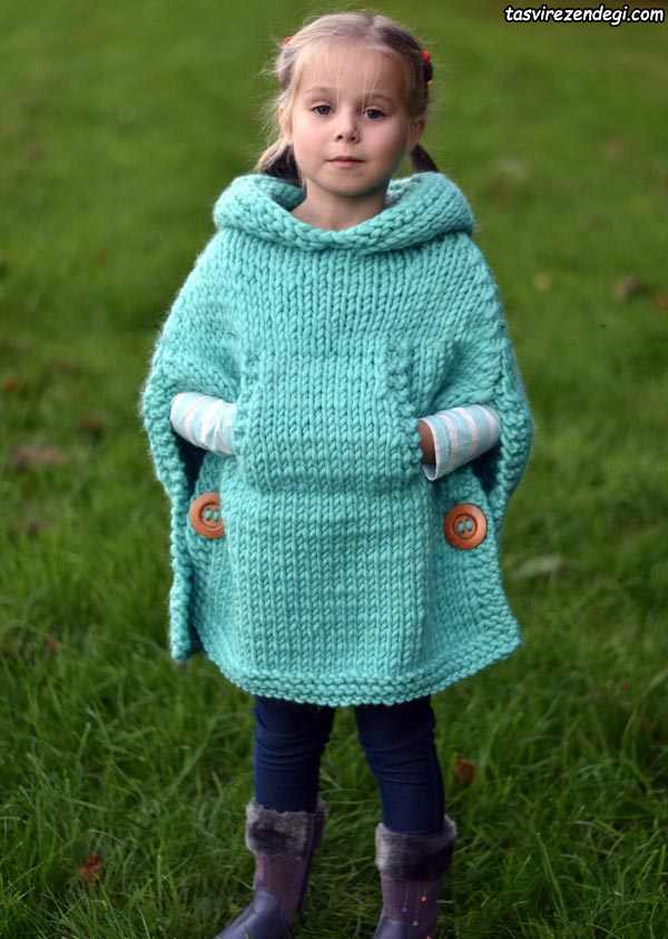 مدل شنل بافتنی بچه گانه میل بافی کلاه دار
