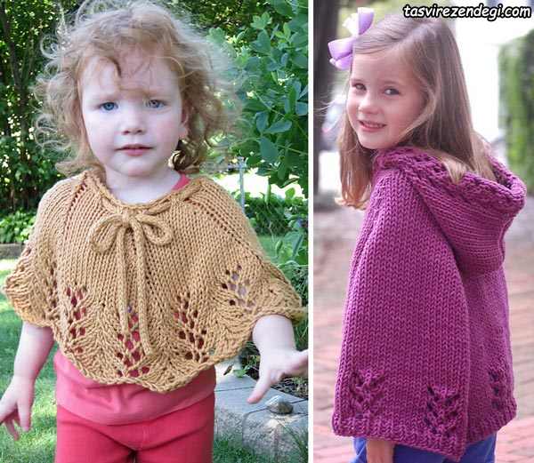 مدل شنل بافتنی بچه گانه میل بافی کلاه دار