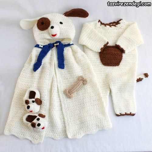 مدل شنل بافتنی بچه گانه قلاب بافی کلاه دار