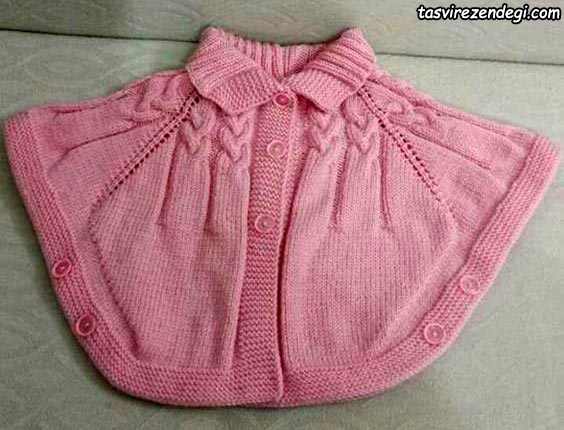مدل شنل بافتنی بچه گانه میل بافی یقه دار