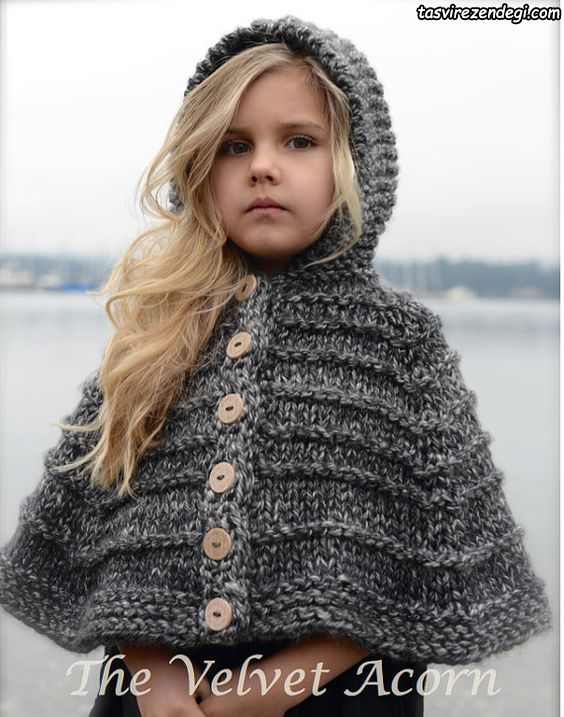 مدل شنل بافتنی بچه گانه میل بافی کلاه دار