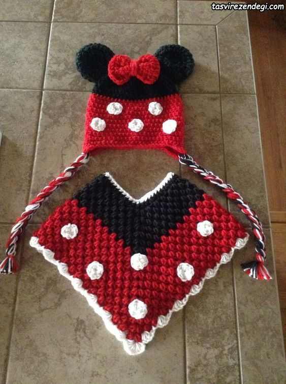 مدل شنل بافتنی بچه گانه قلاب بافی با کلاه