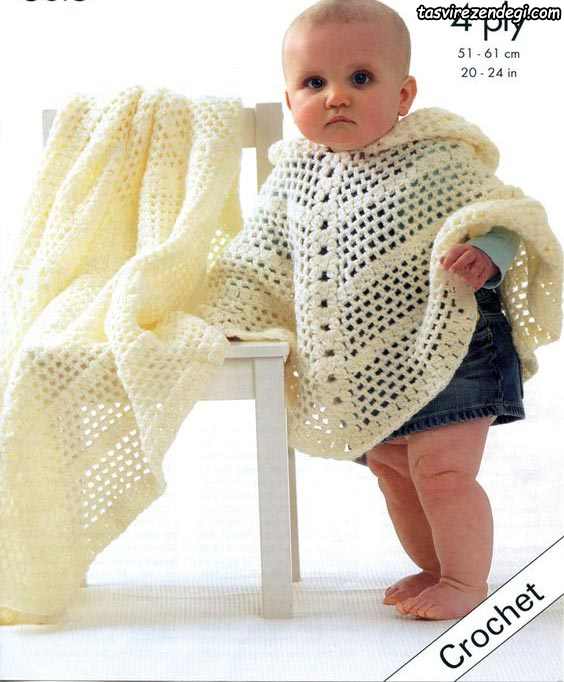 مدل شنل بافتنی بچه گانه قلاب بافی کلاه دار