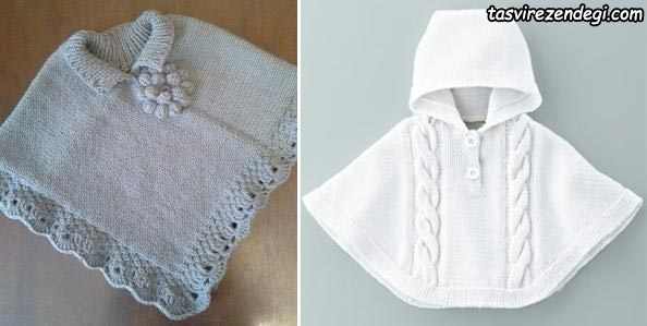 مدل شنل بافتنی بچه گانه میل بافی کلاه دار