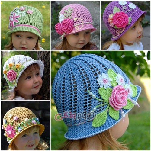 کلاه دخترانه - کلاه دستباف دخترانه - مدل کلاه پره دار بافتنی 