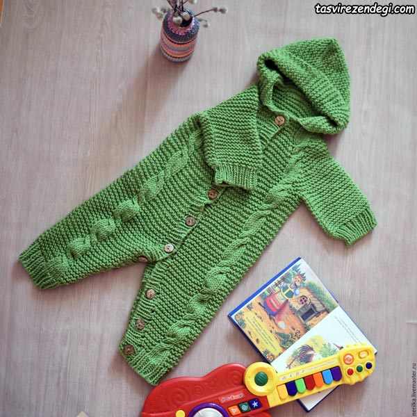 مدل سرهمی بافتنی میل بافی سبز کلاه دار