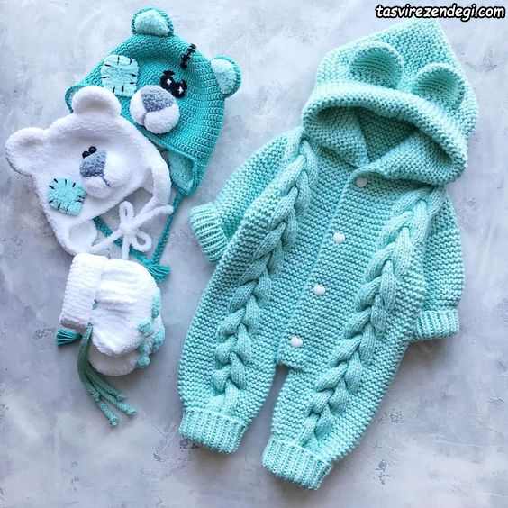 مدل ست پاپوش کلاه سرهمی بافتنی میل بافی 