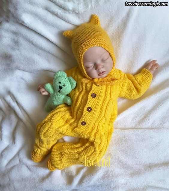 مدل سرهمی بافتنی میل بافی زرد