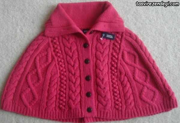 مدل شنل بافتنی دخترانه سرخابی
