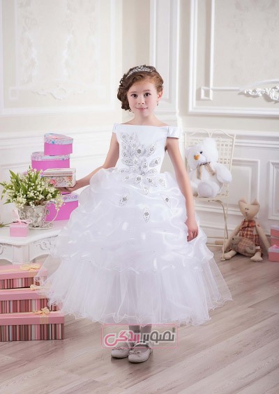 لباس عروس بچگانه - لباس مجلسی سفید دخترانه 