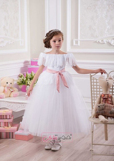 لباس عروس بچگانه - لباس مجلسی سفید دخترانه 