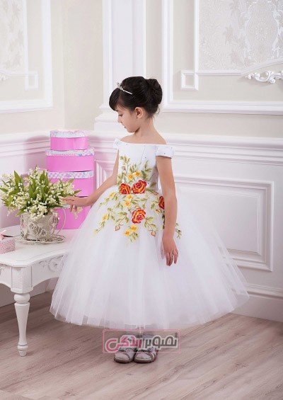 لباس عروس بچگانه - لباس مجلسی سفید دخترانه