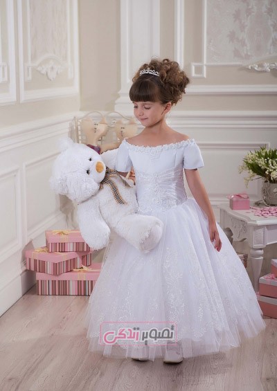 لباس عروس بچگانه - لباس مجلسی سفید دخترانه 