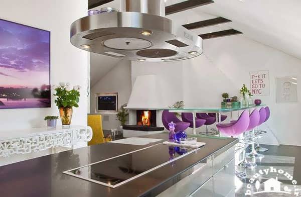 دکوراسیون داخلی منزل شیک بنفش سفید