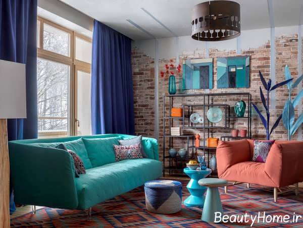 طراحی نشیمن با تم آبی