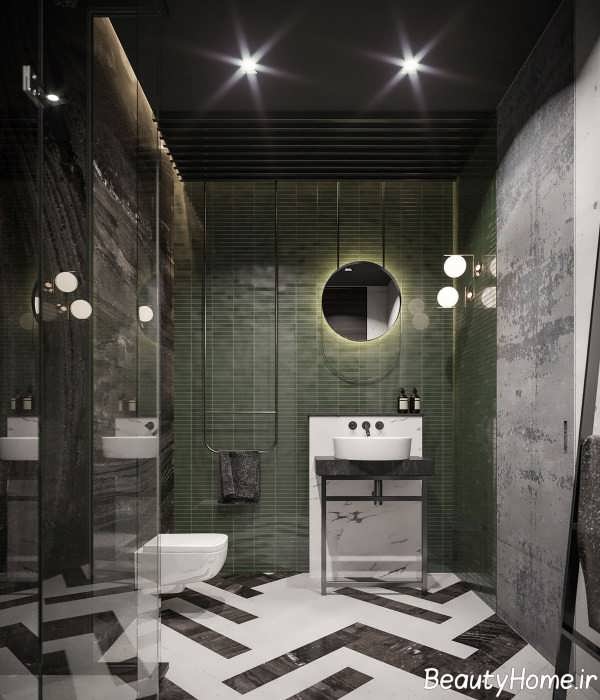 دیزاین زیبای حمام با تم تیره