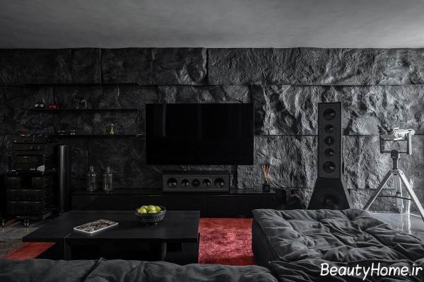 دکوراسیون اتاق نشیمن با رنگ تیره 