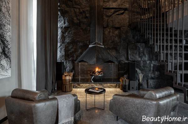 دکوراسیون نشیمن با تم تیره 