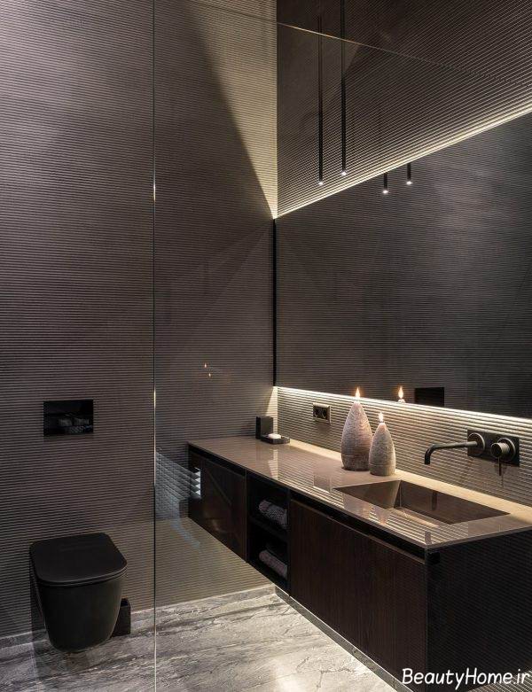 دکوراسیون حمام با تم تیره 