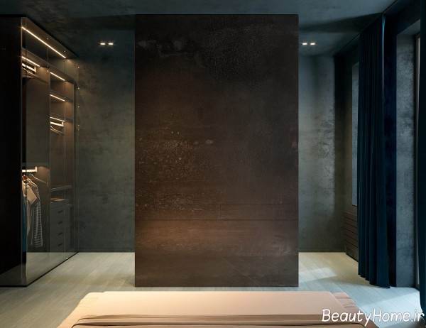 طراحی داخلی اتاق خواب با تم تیره 