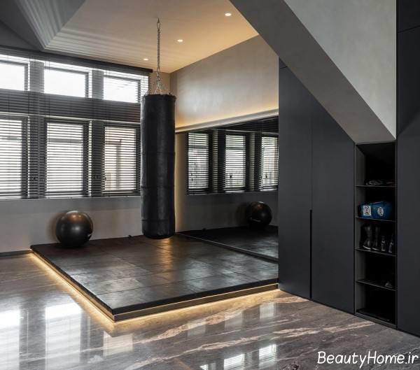 طراحی داخلی خانه آپارتمانی با رنگ تیره 