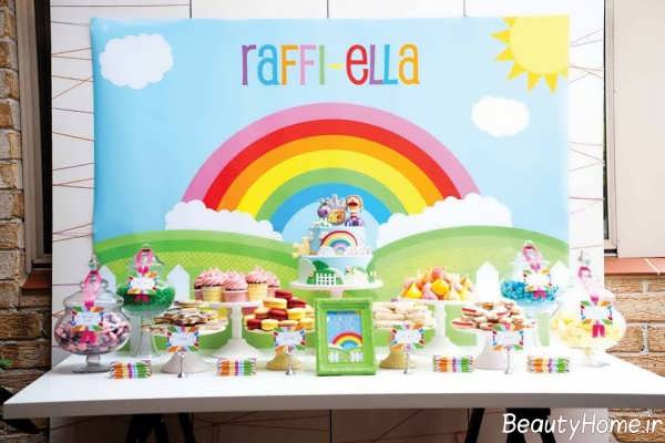 تزیین اتاق تولد با تم رنگین کمان 