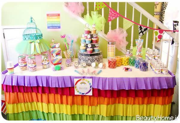 تزیین خلاقانه میز تولد با تم رنگین کمان 