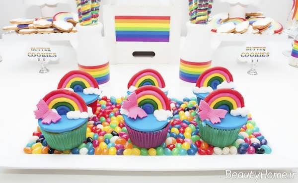 تزیین کاپ کیک با تم رنگین کمان 